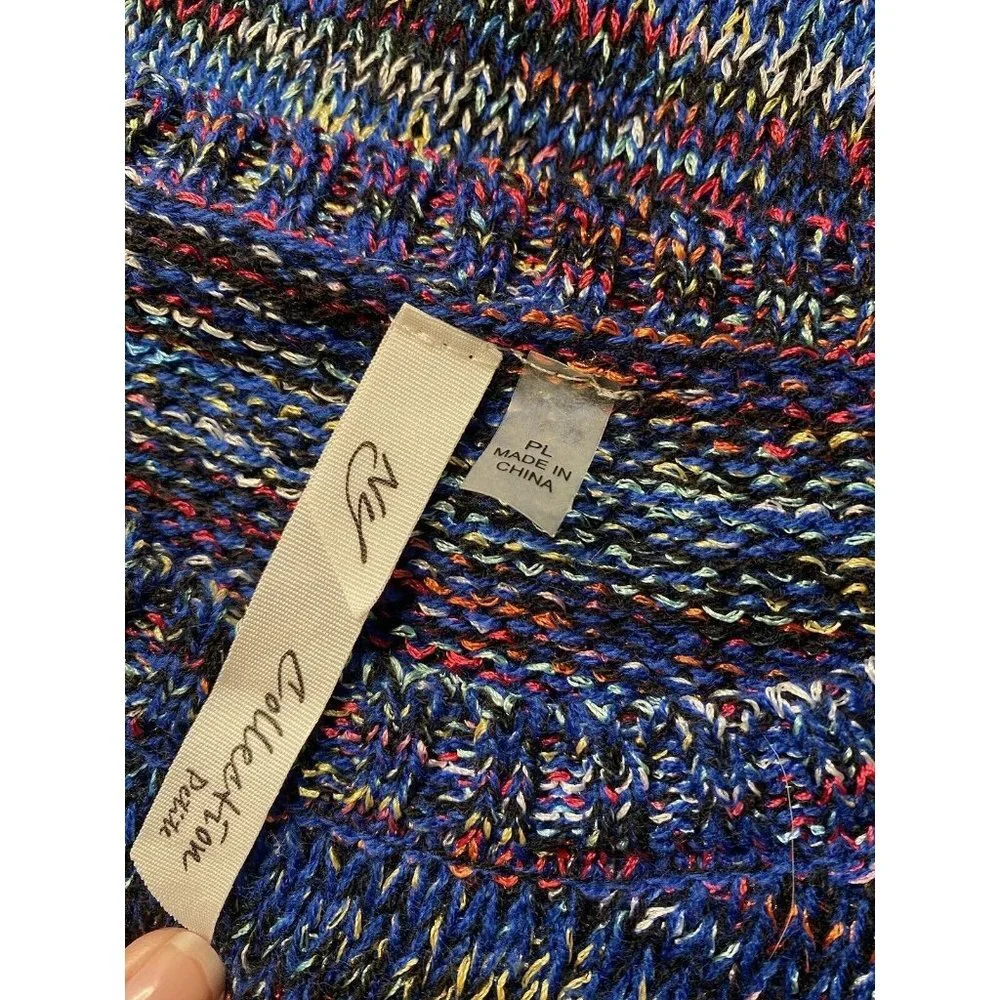 New York CO Collection Petite Large Multicolored Blue Knit Sweater Pullover